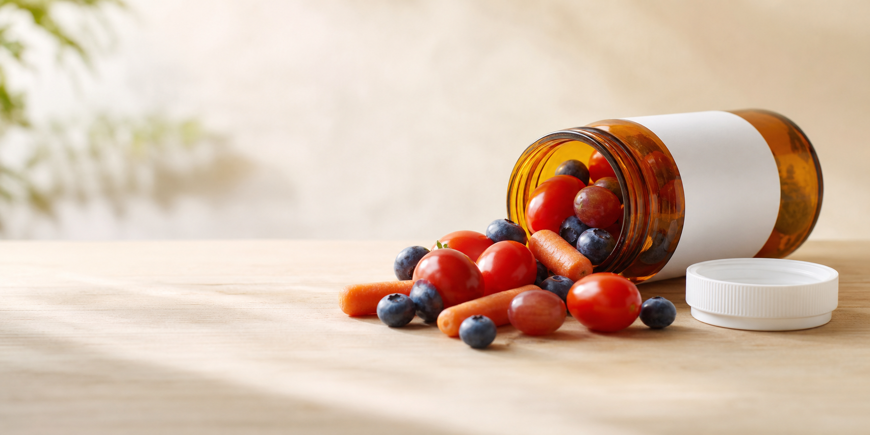 Fresh Produce Spilling from Amber Prescription Bottle