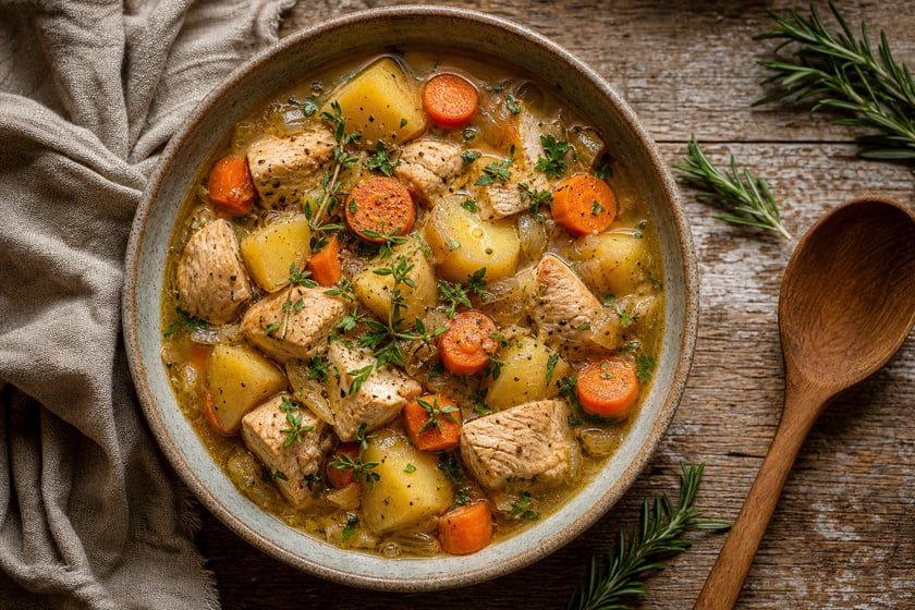 Hearty Slow Cooker Stew Flat Lay