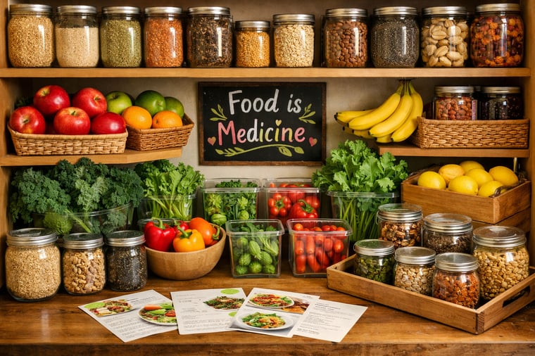 a stocked pantry filled with healthy food