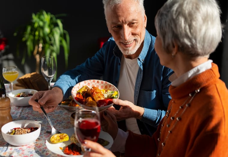 senior couple eating healthy food