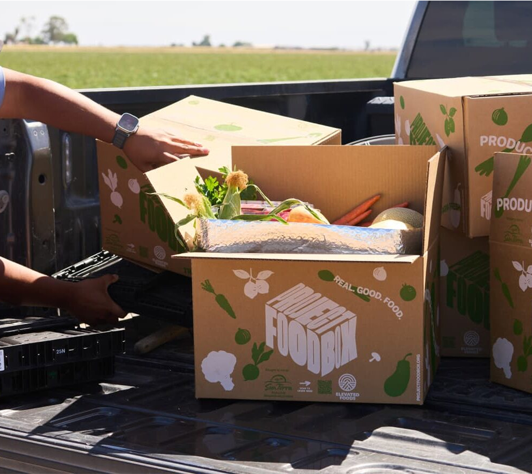 Project FoodBox delivery boxes in the bed of a truck