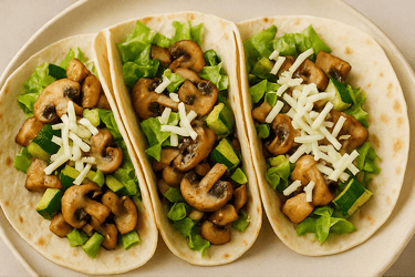 tacos salados de champiñones y calabacín en tortilla de maíz
